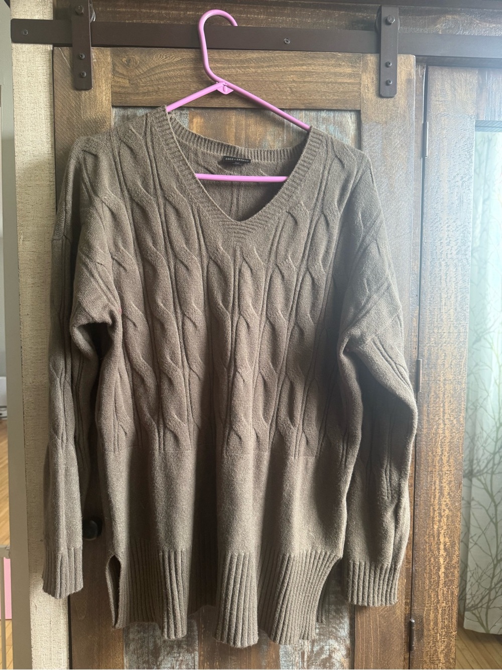 Coco + Carmen Brown Cable Knit V-Neck Pullover